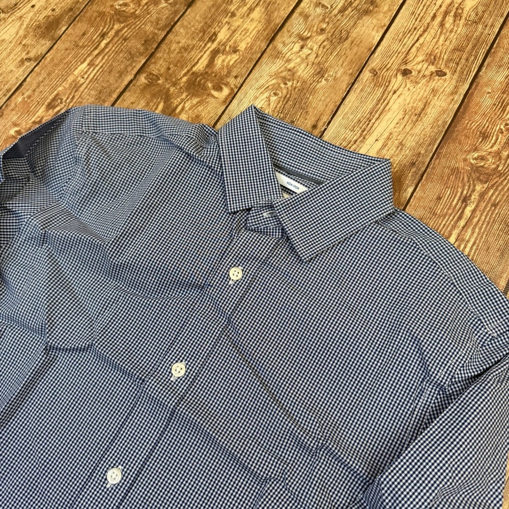 Old Navy Signature Shirt Button Up Mens Small Blue Gingham Slim Fit Flex